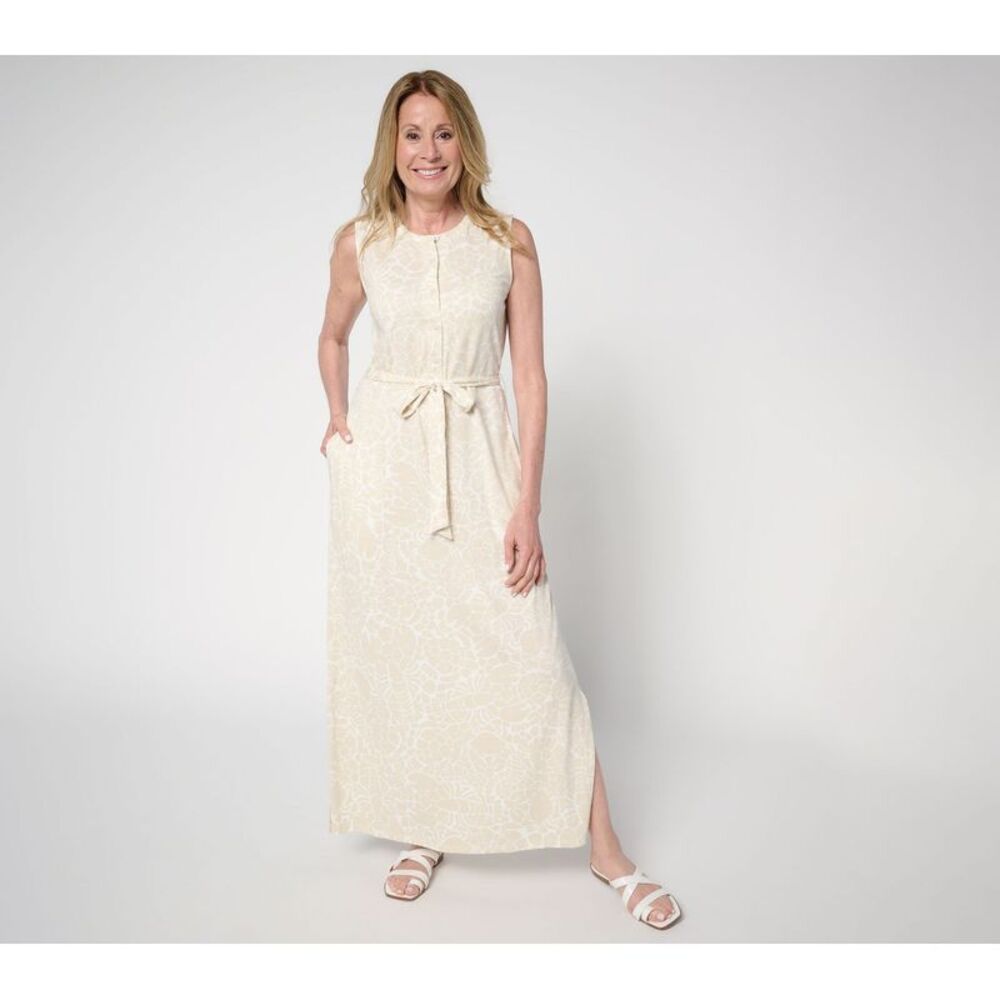 Wacoal Women's Plus Sz Dress 1X Denim & Co. Slub Jersey Button White A694639